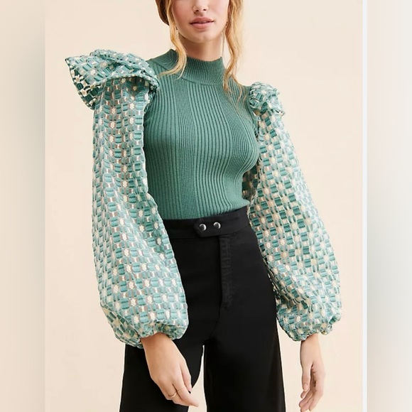 Anthropologie Tops - Anthropologie Flat White Mixed Media Pullover